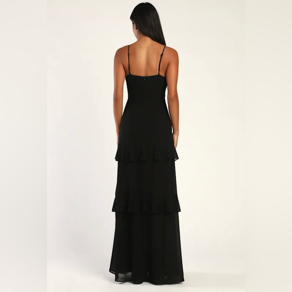 Lulu's Black Maxi Dress with Ruffle Detail - Picture 3 of 12